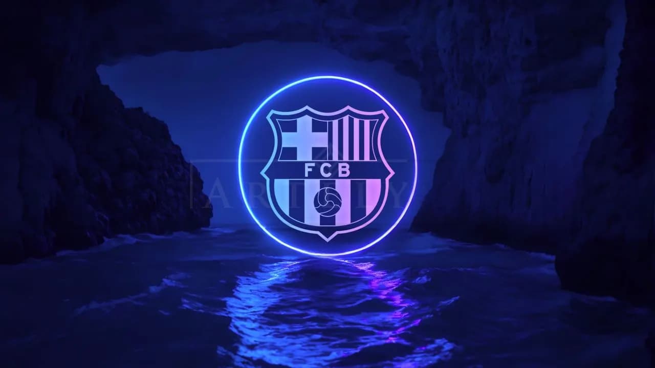 FC Barcelona Neon Crest in Ocean Cave metal wall art by Artelyx Studios