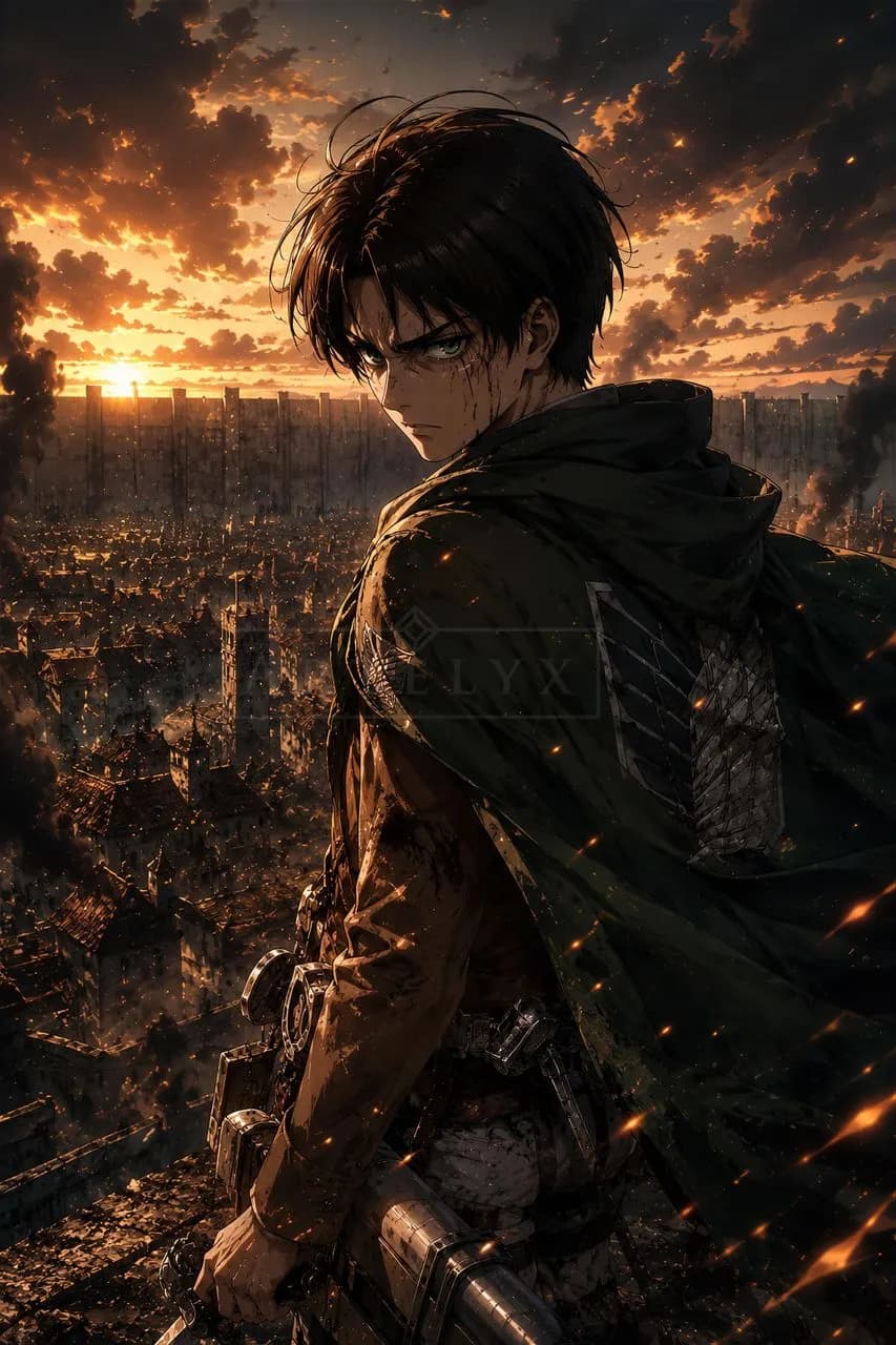 Levi Ackerman at the Wall metal wall art by Artelyx Studios