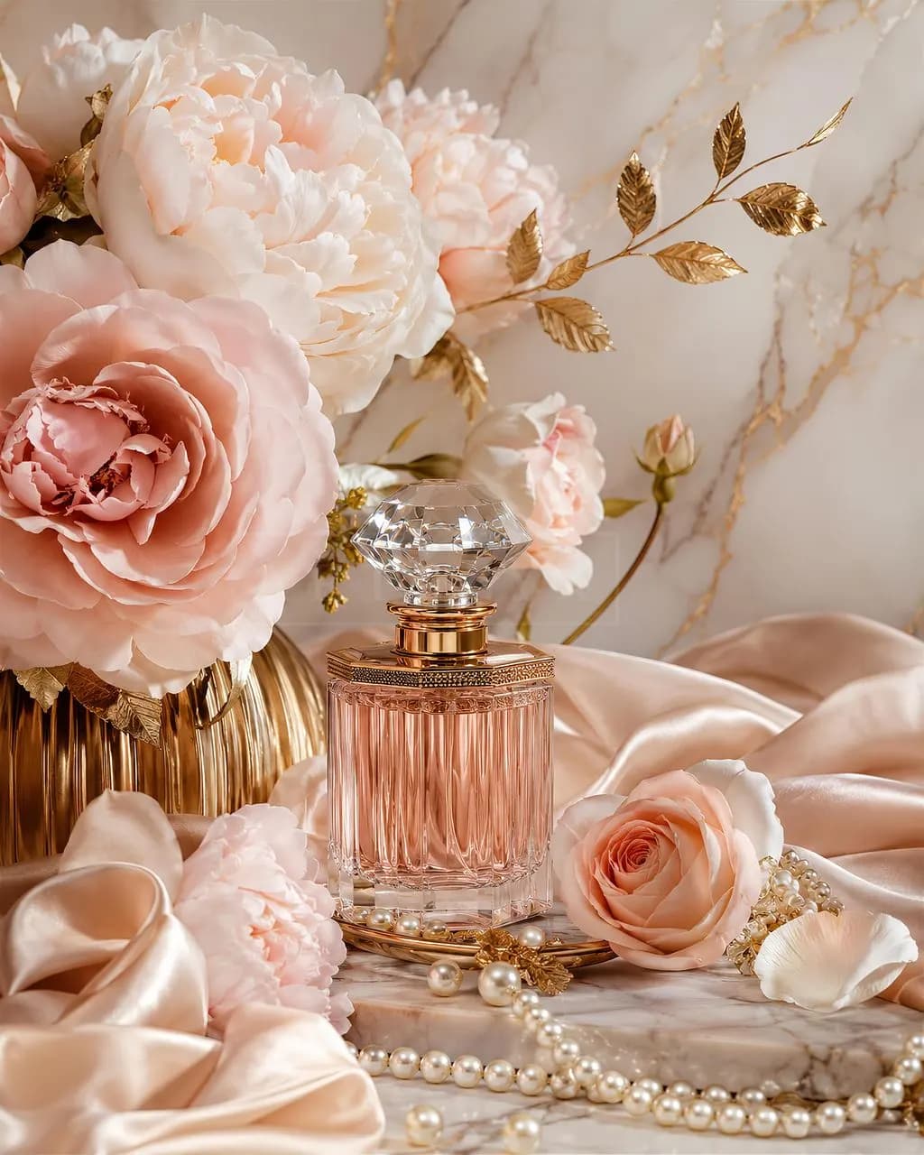 Luxury Blush Perfume Still Life metal wall art by Artelyx Studios