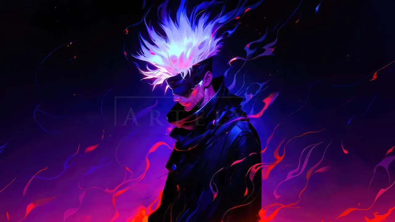 Gojo Neon Flame Portrait metal wall art by Artelyx Studios