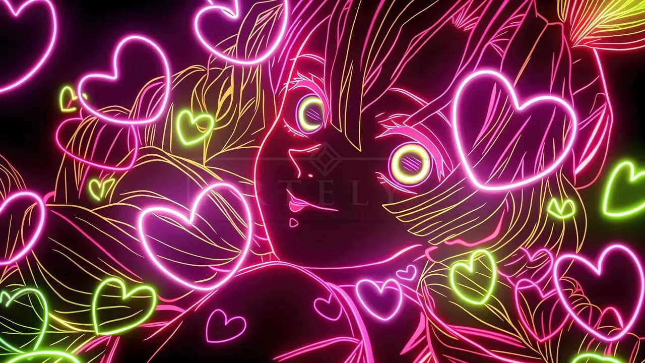 Mitsuri Neon Heart Glow metal wall art by Artelyx Studios