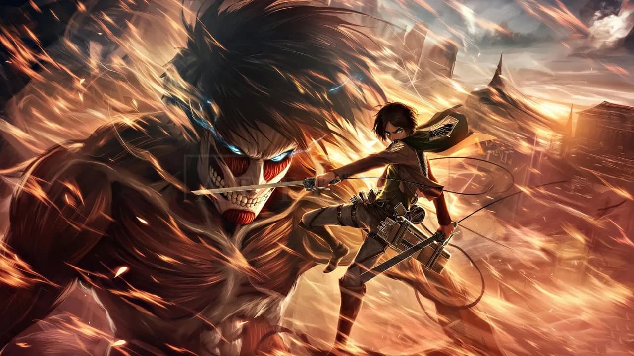 Eren and Attack Titan Clash metal wall art by Artelyx Studios
