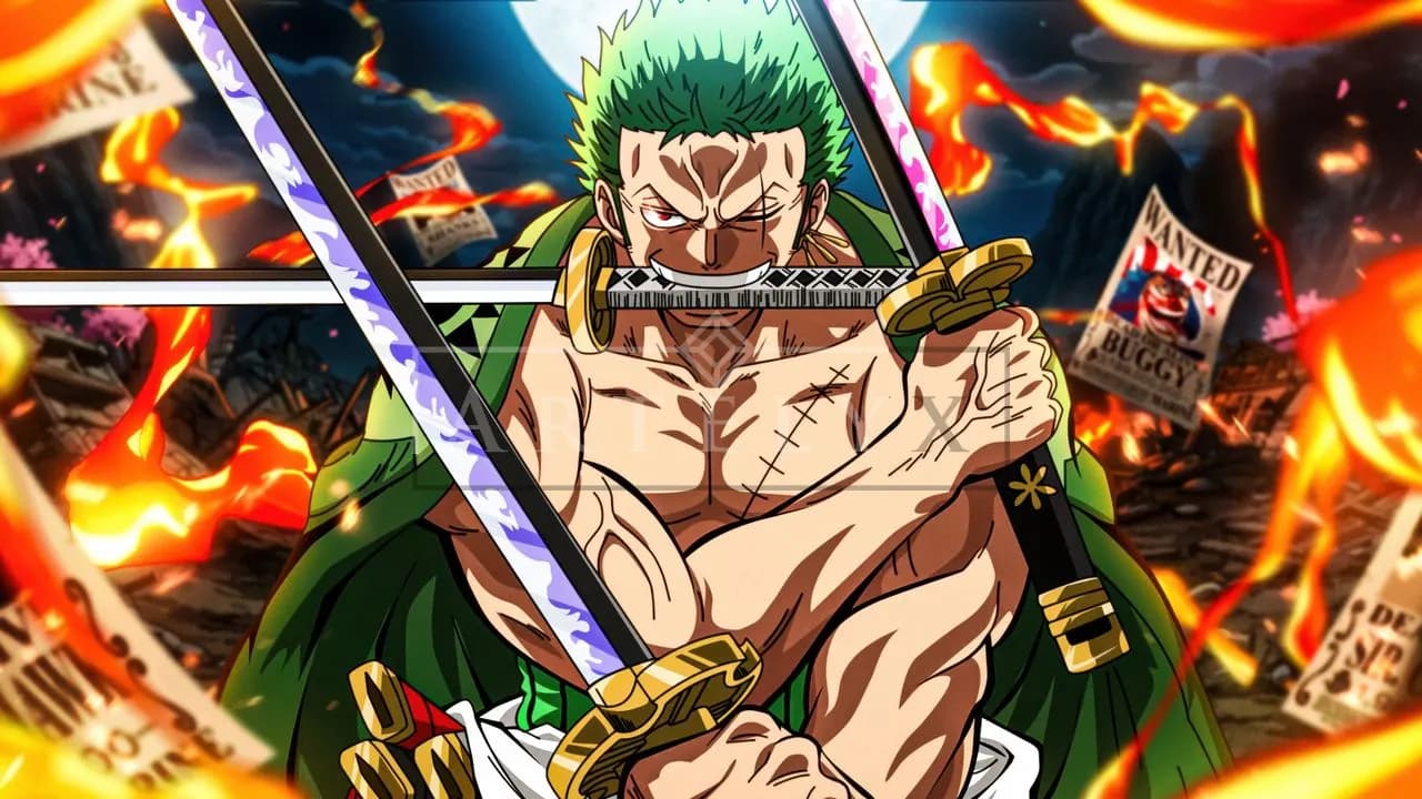 Zoro and the Three-Sword Style metal wall art by Artelyx Studios