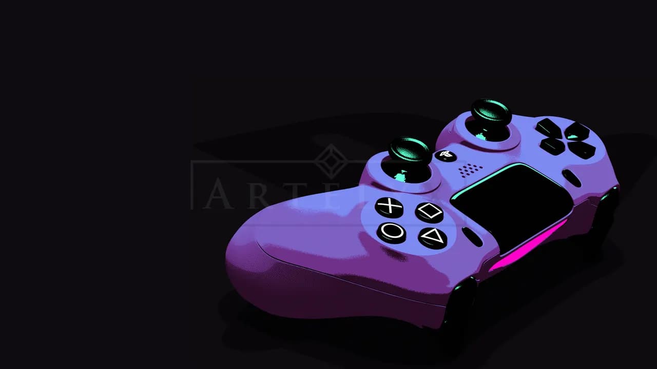 Purple Gaming Controller metal wall art by Artelyx Studios