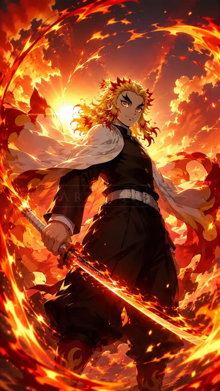 Flame Hashira Kyojuro Rengoku metal wall art by Artelyx Studios