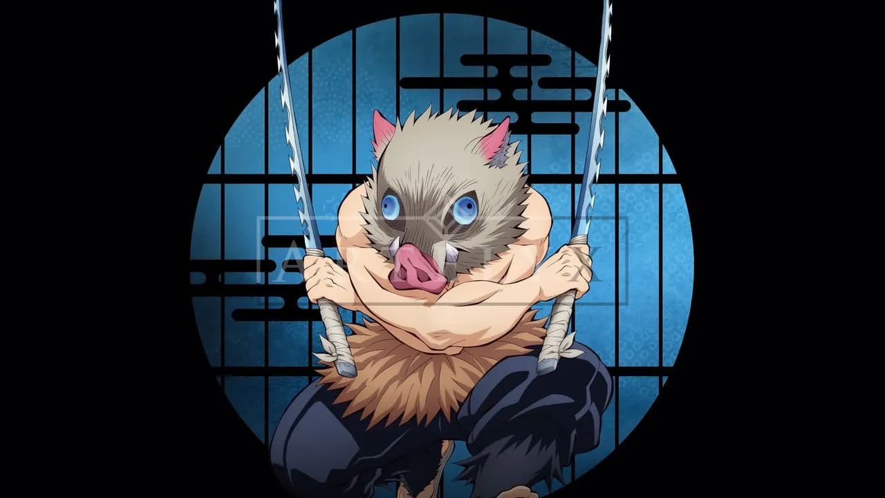 Inosuke Hashibira Twin Blade Pose metal wall art by Artelyx Studios