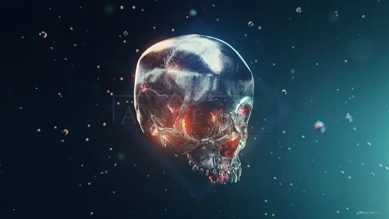 Glowing Metallic Skull 3D Render metal wall art by Artelyx Studios