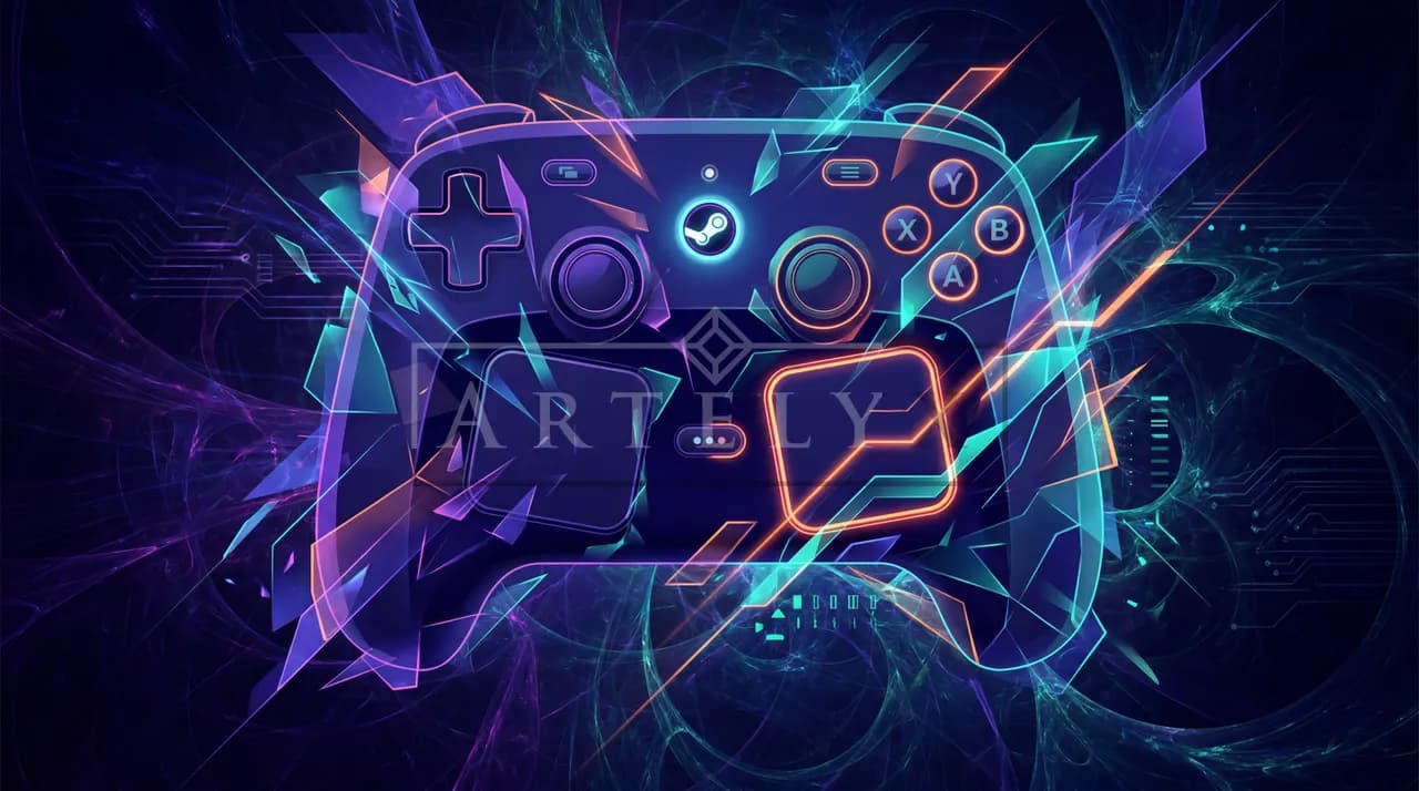 Neon Gaming Controller Abstract Art metal wall art by Artelyx Studios