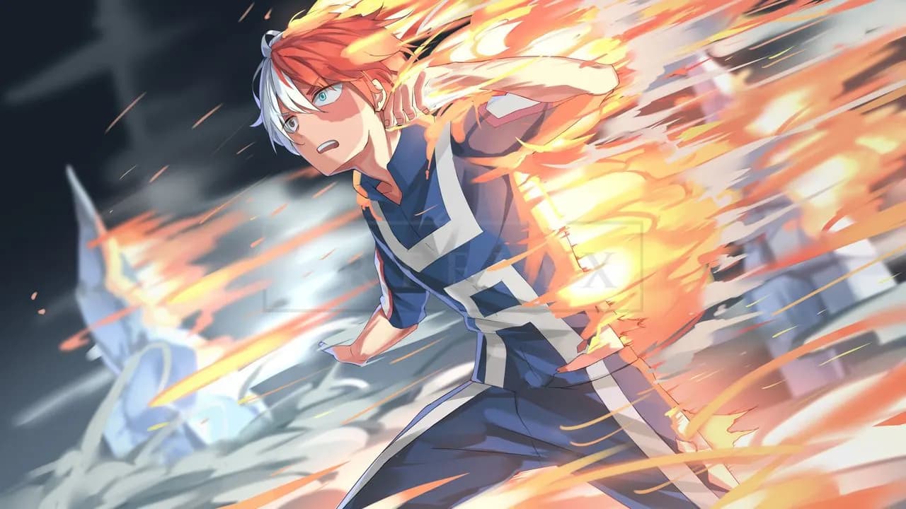 Shoto Todoroki Fire and Ice Charge metal wall art by Artelyx Studios