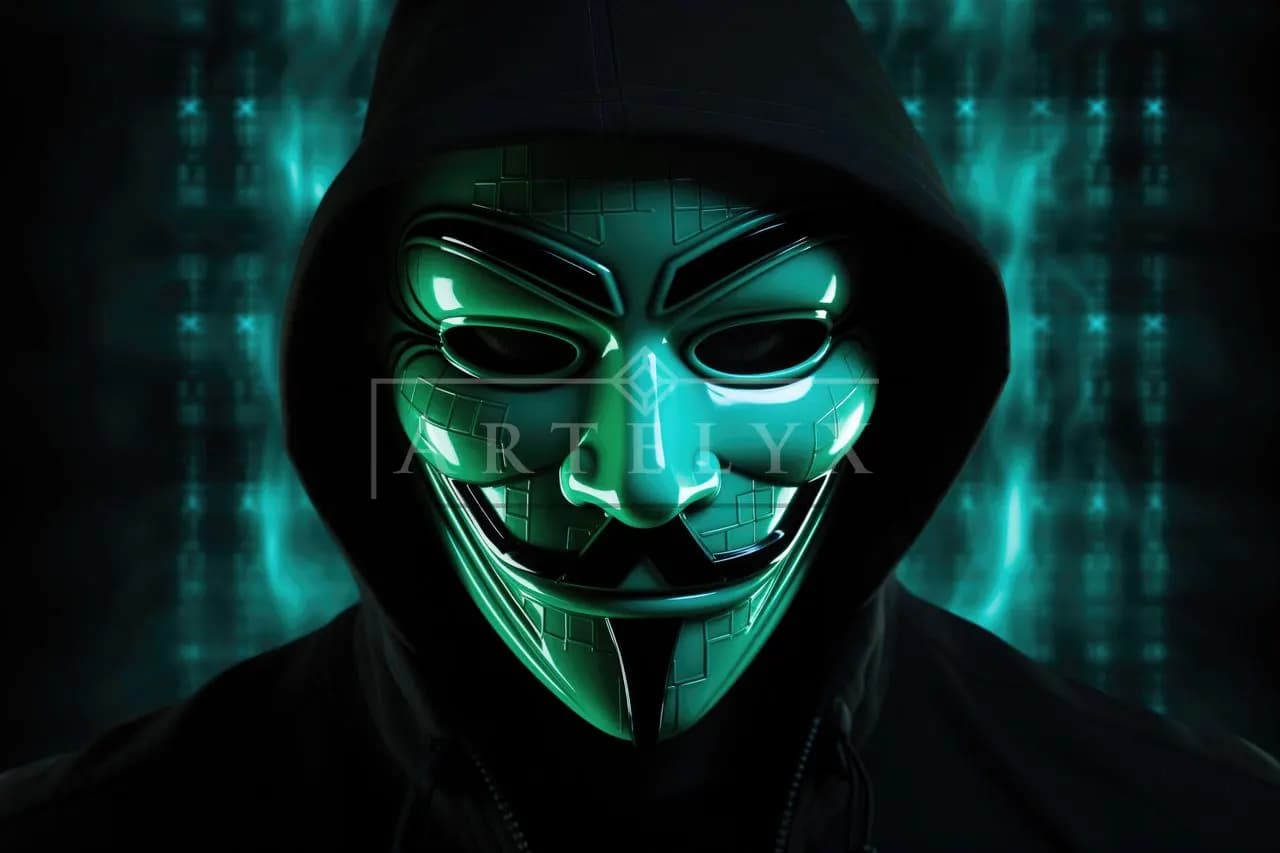 Behind the Digital Mask metal wall art by Artelyx Studios