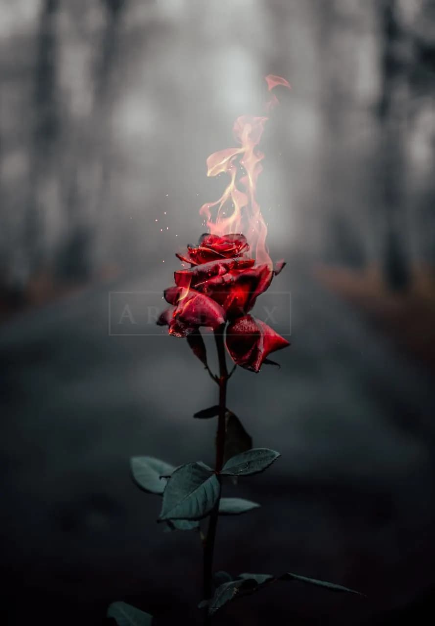 Burning Rose in the Mist metal wall art by Artelyx Studios