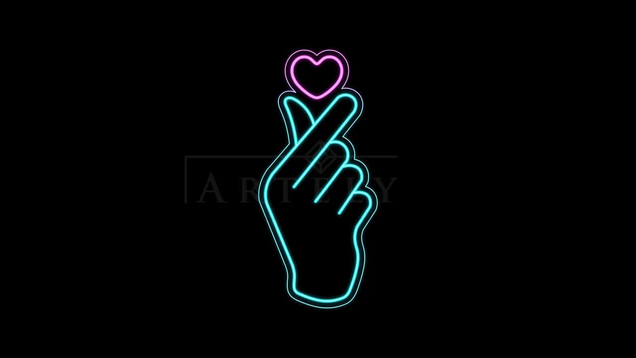 Neon Finger Heart metal wall art by Artelyx Studios
