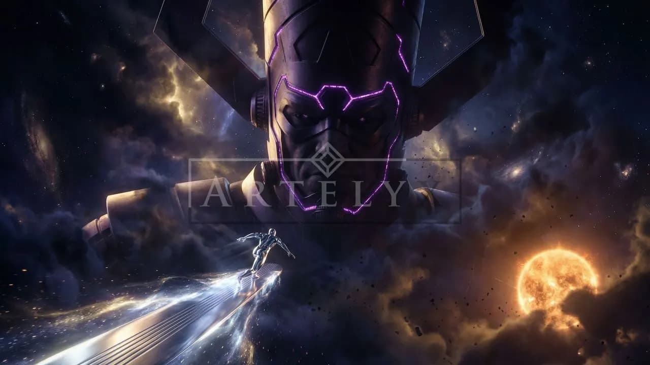 Galactus and the Silver Surfer metal wall art by Artelyx Studios