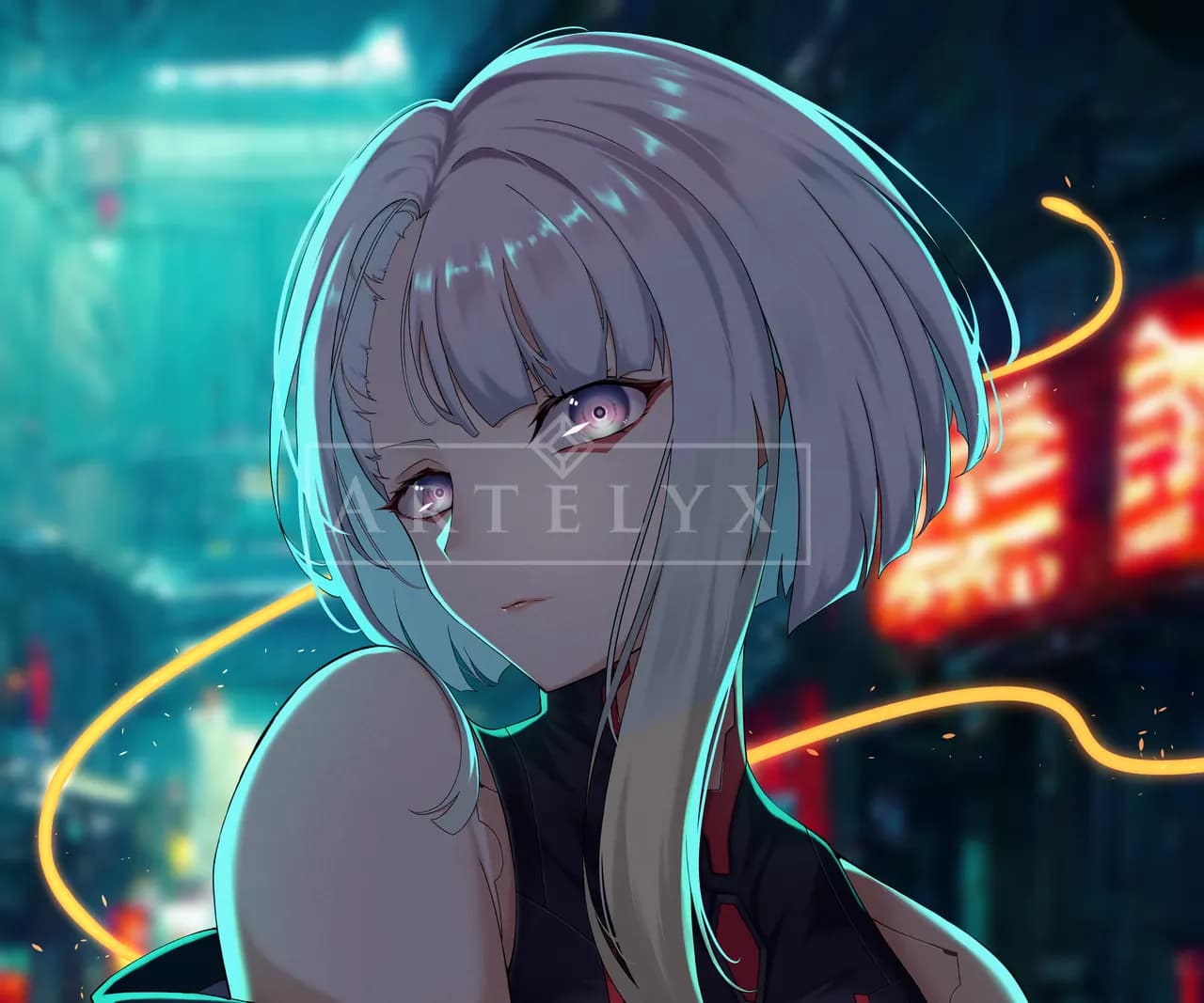 Silent Neon in the Midnight District metal wall art by Artelyx Studios