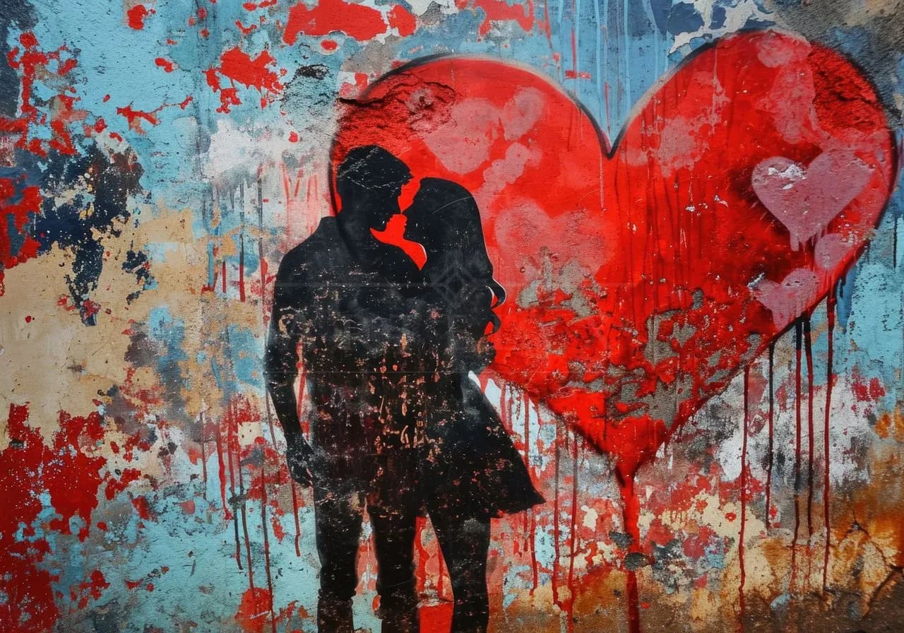 Graffiti Couple and Red Heart metal wall art by Artelyx Studios