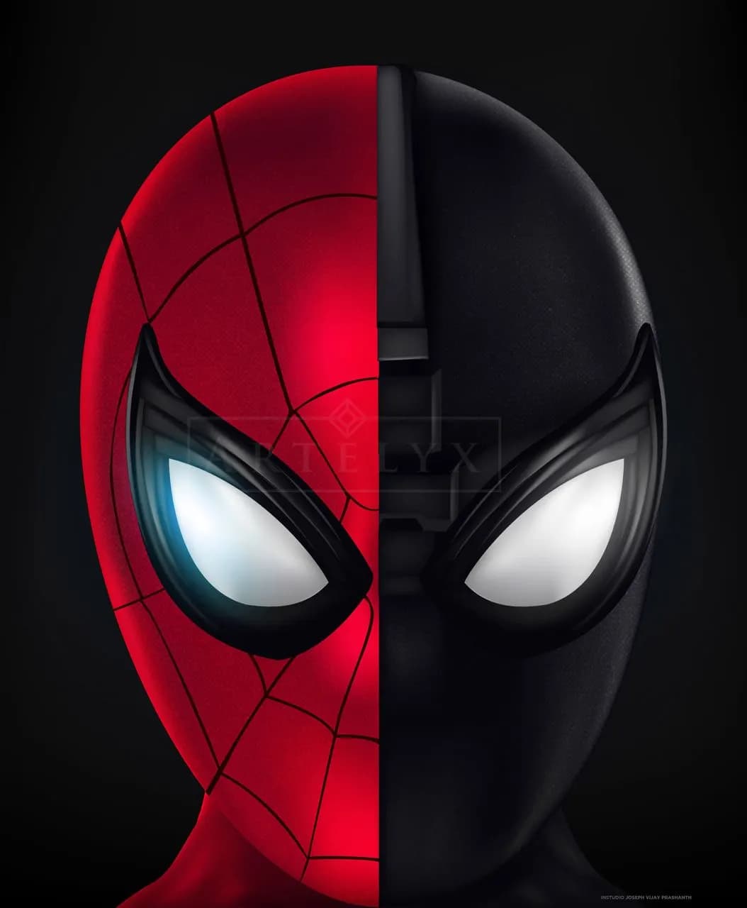 Split Spider Mask Portrait metal wall art by Artelyx Studios