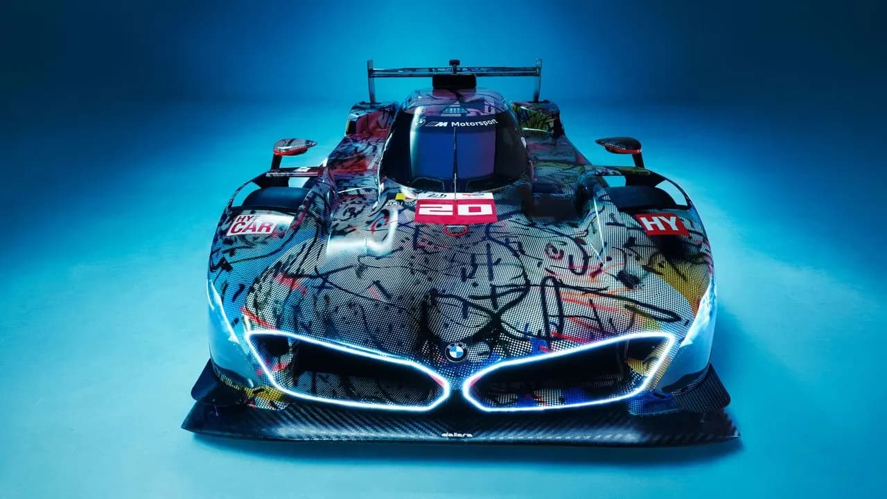 BMW Art Car in Blue Studio Light metal wall art by Artelyx Studios