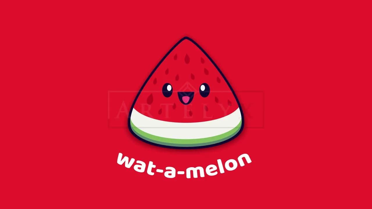 Cute Watermelon Character Illustration metal wall art by Artelyx Studios