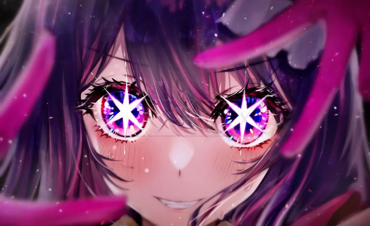 Anime Girl with Starry Eyes Close-Up metal wall art by Artelyx Studios