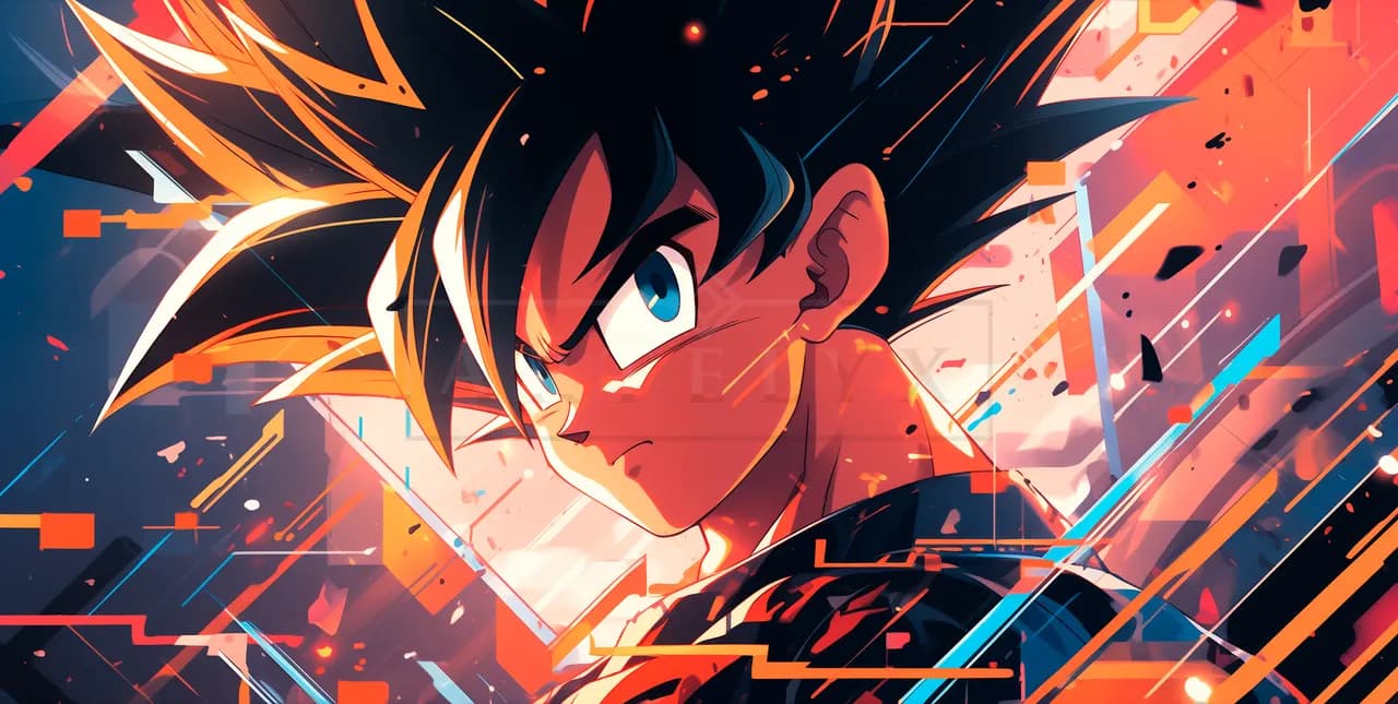 Goku in Neon Resolve metal wall art by Artelyx Studios