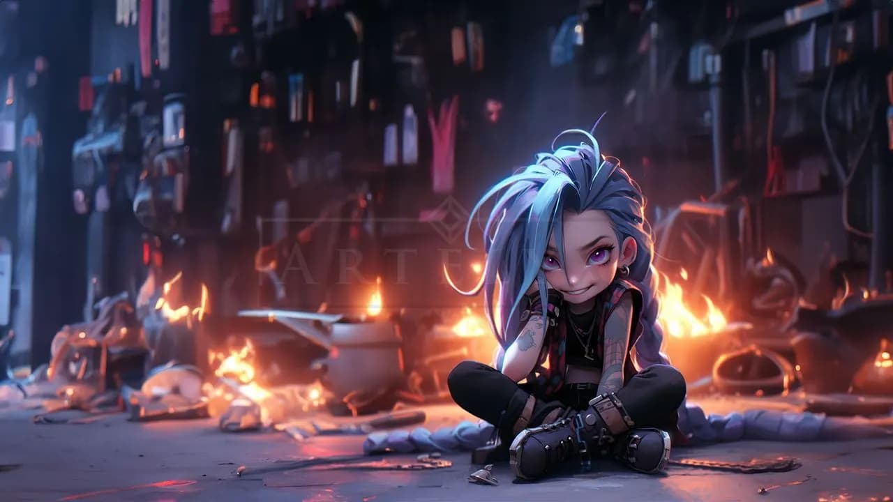 Blue-Haired Chaos Girl metal wall art by Artelyx Studios