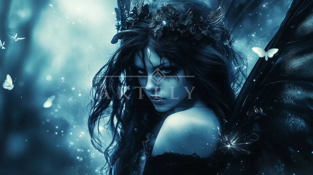 Midnight Queen of Frosted Wings metal wall art by Artelyx Studios