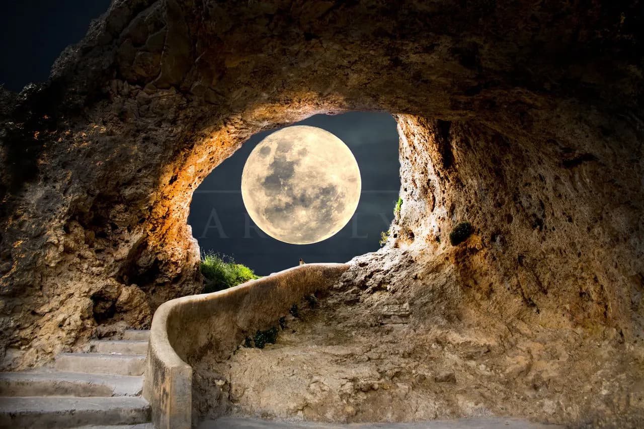 Full Moon Cave Path metal wall art by Artelyx Studios