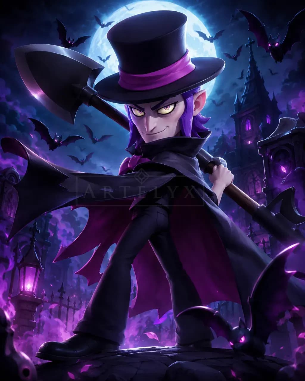 Mortis Character in Moonlit Gothic Scene metal wall art by Artelyx Studios
