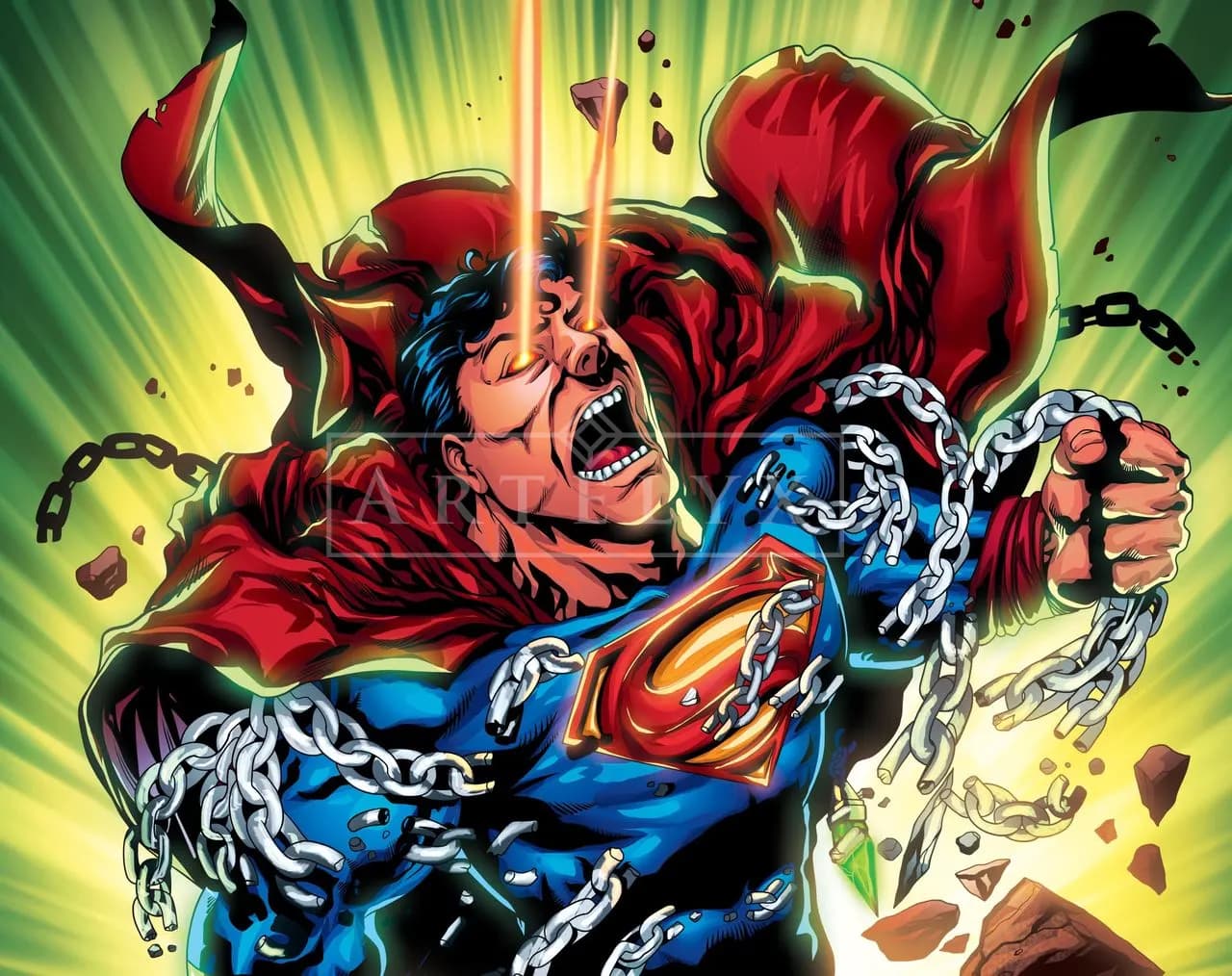 Superman Unbound in a Burst of Fury metal wall art by Artelyx Studios