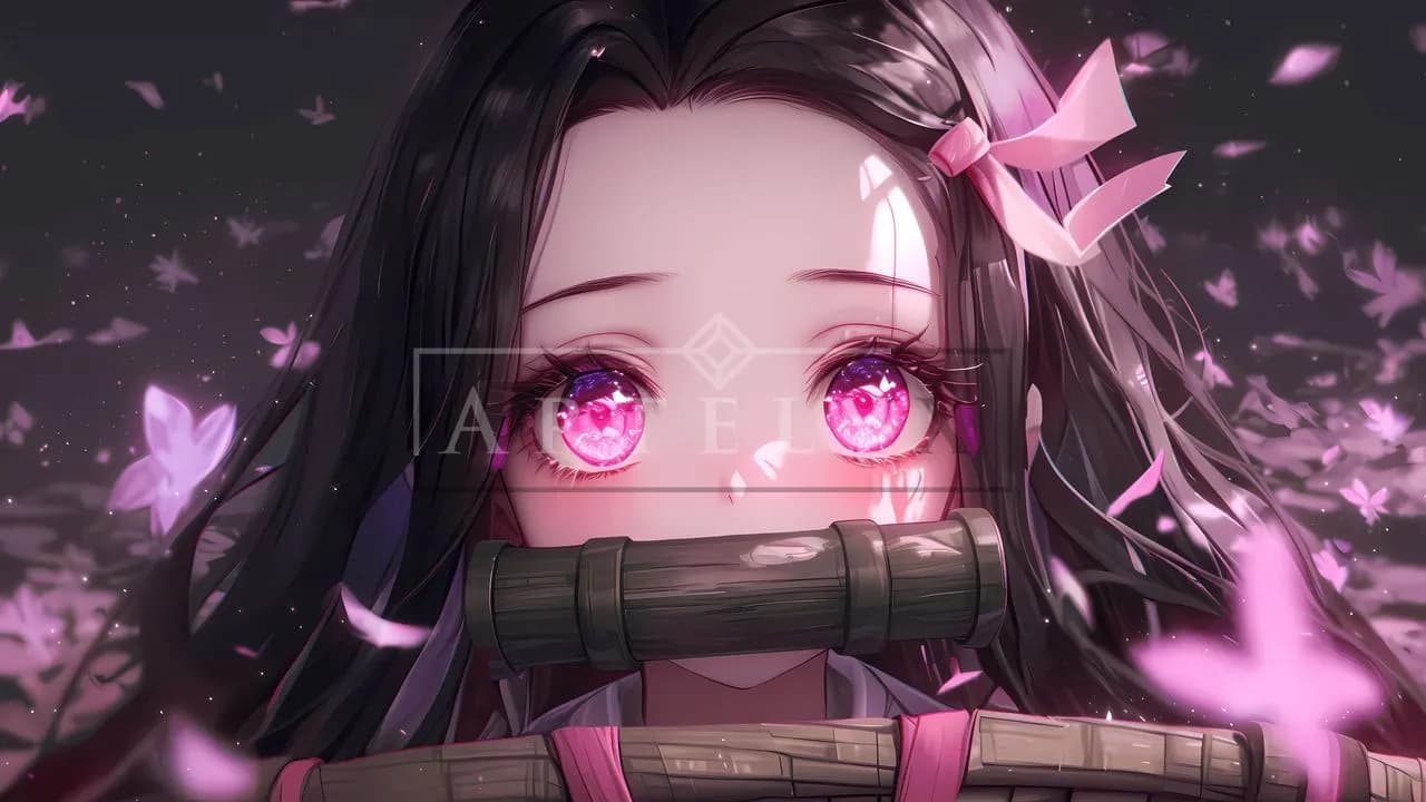 Nezuko Pink Eyes Portrait metal wall art by Artelyx Studios