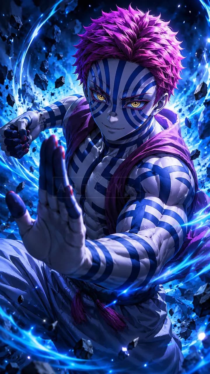 Akaza Blue Aura Battle Stance metal wall art by Artelyx Studios