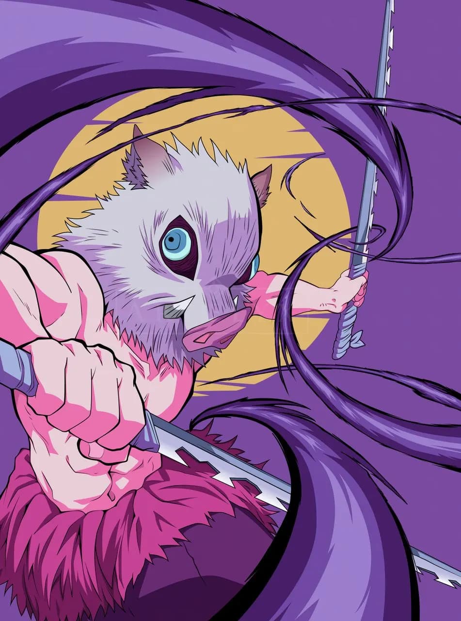Inosuke Hashibira Purple Warrior Art metal wall art by Artelyx Studios