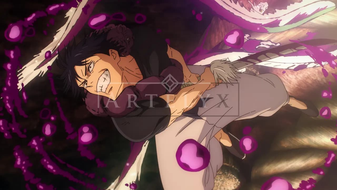 Anime Fighter with Purple Energy Attack metal wall art by Artelyx Studios