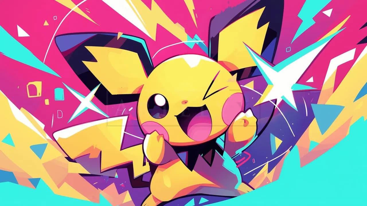 Colorful Pichu Pop Art Illustration metal wall art by Artelyx Studios