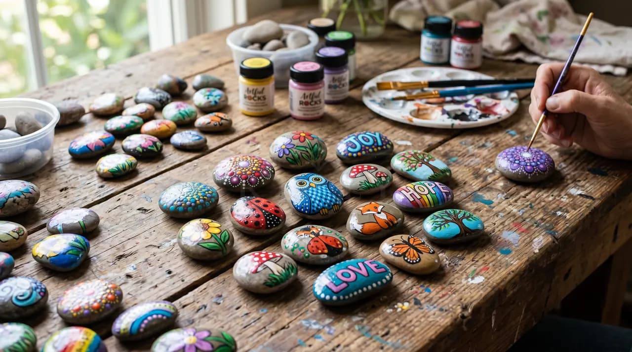 Hand-Painted Kindness Rocks metal wall art by Artelyx Studios