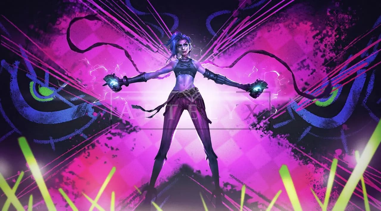 Jinx with Neon Butterfly Wings metal wall art by Artelyx Studios
