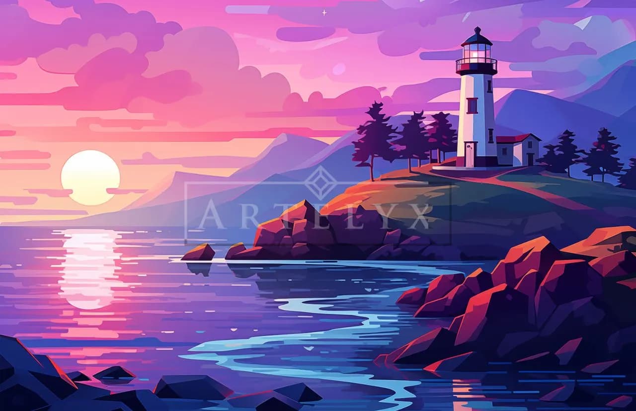 Pastel Lighthouse Coast metal wall art by Artelyx Studios