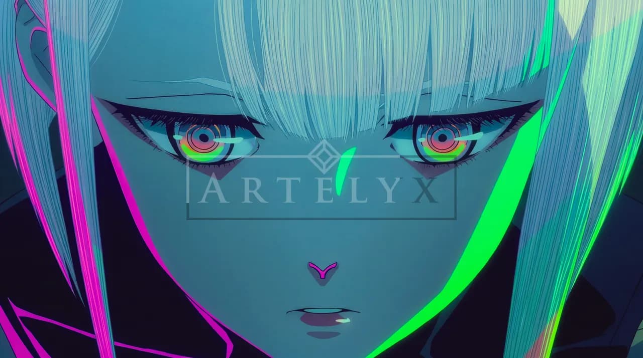 Neon Gaze in Electric Silence metal wall art by Artelyx Studios