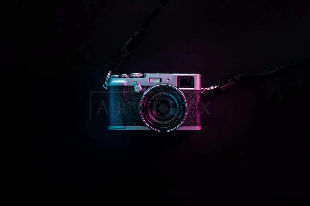 Neon Vintage Camera metal wall art by Artelyx Studios