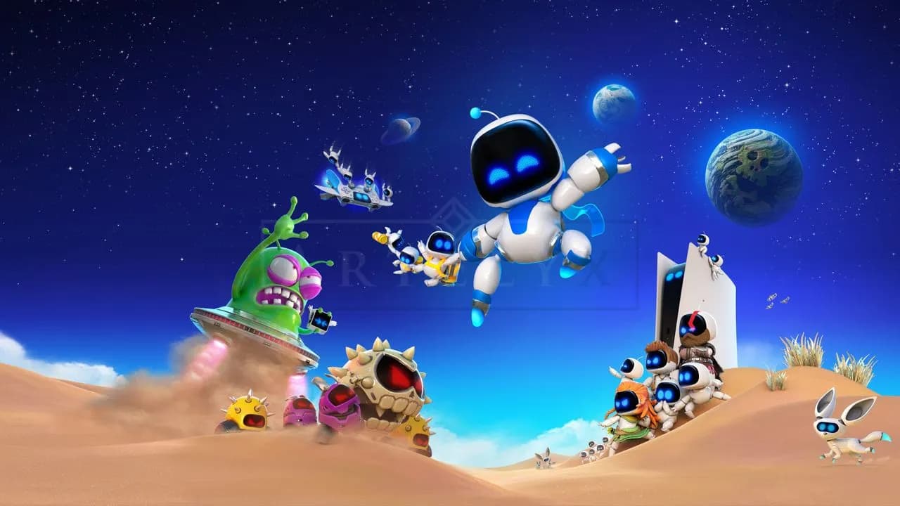 Astro Bot Desert Chase metal wall art by Artelyx Studios