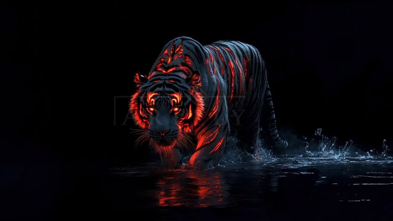 Crimson Neon Tiger metal wall art by Artelyx Studios