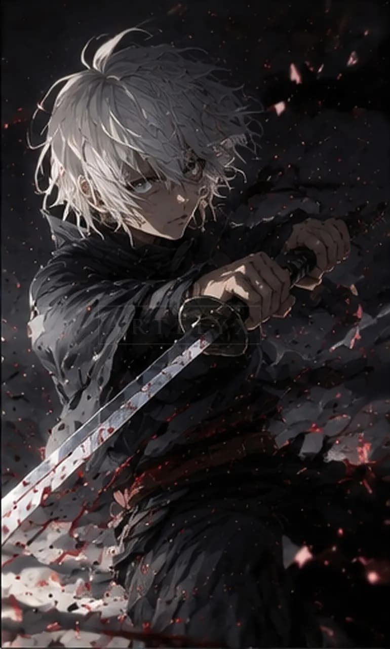 White-Haired Swordsman – Scarlet Edge metal wall art by Artelyx Studios