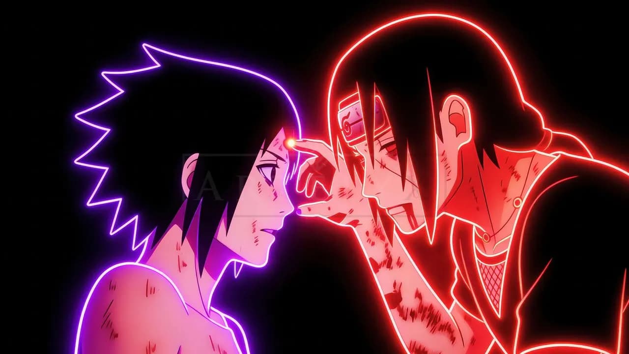 Itachi & Sasuke Neon Bond metal wall art by Artelyx Studios