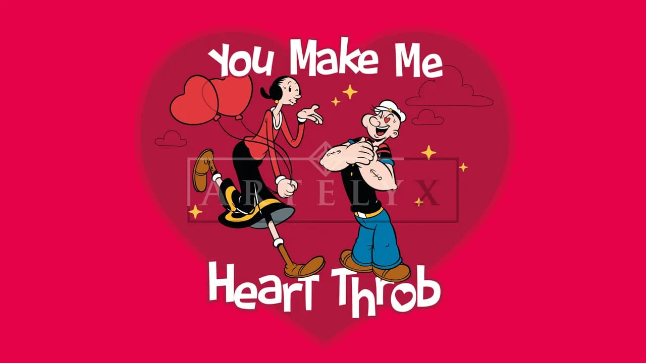 Popeye and Olive Heart Throb Graphic metal wall art by Artelyx Studios