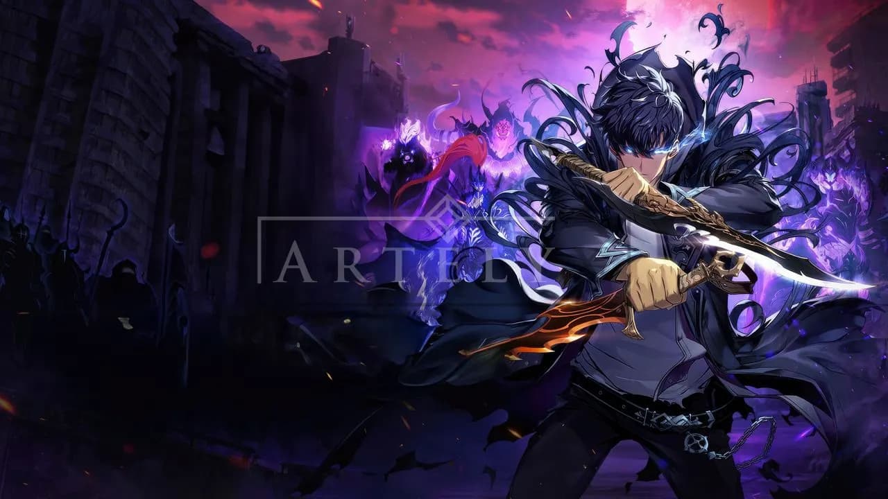 Shadow Blade in the Violet Ruins metal wall art by Artelyx Studios