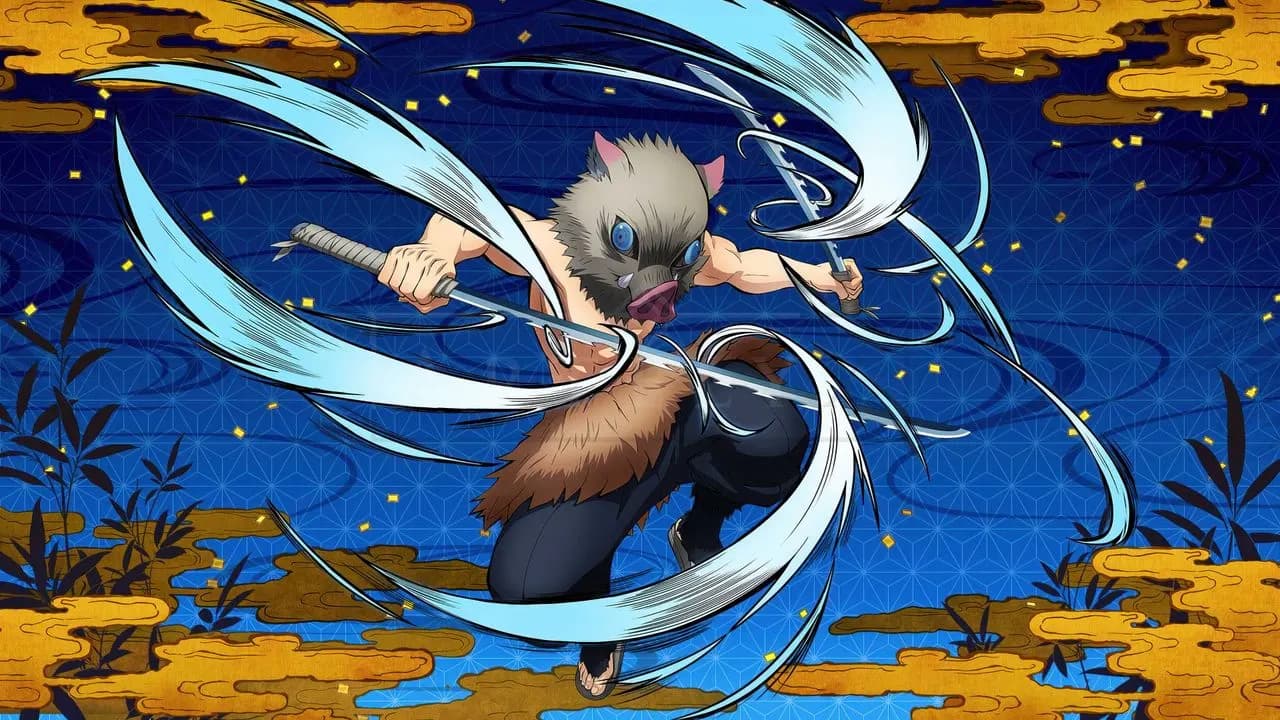 Inosuke Hashibira Action Illustration metal wall art by Artelyx Studios