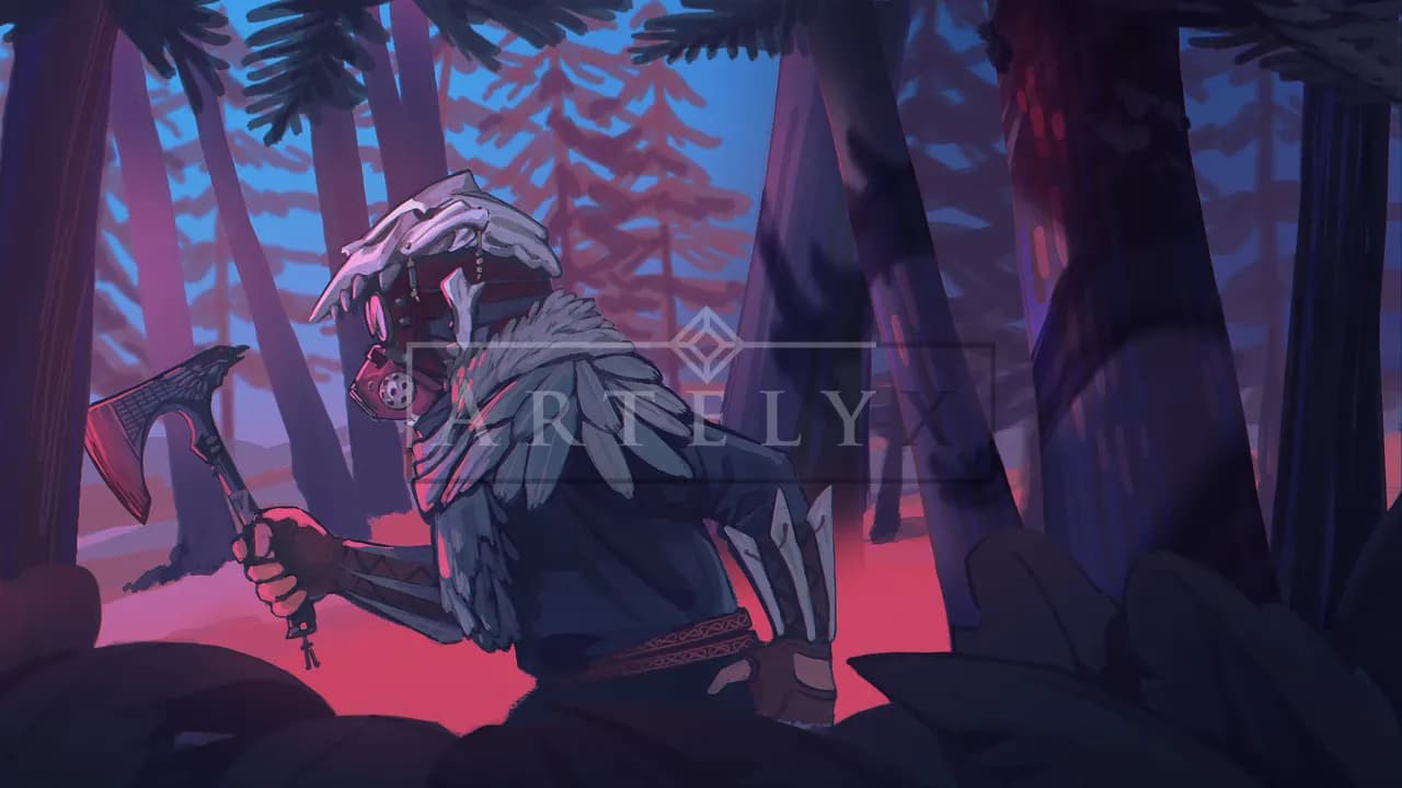Neon Hunter in the Silent Woods metal wall art by Artelyx Studios