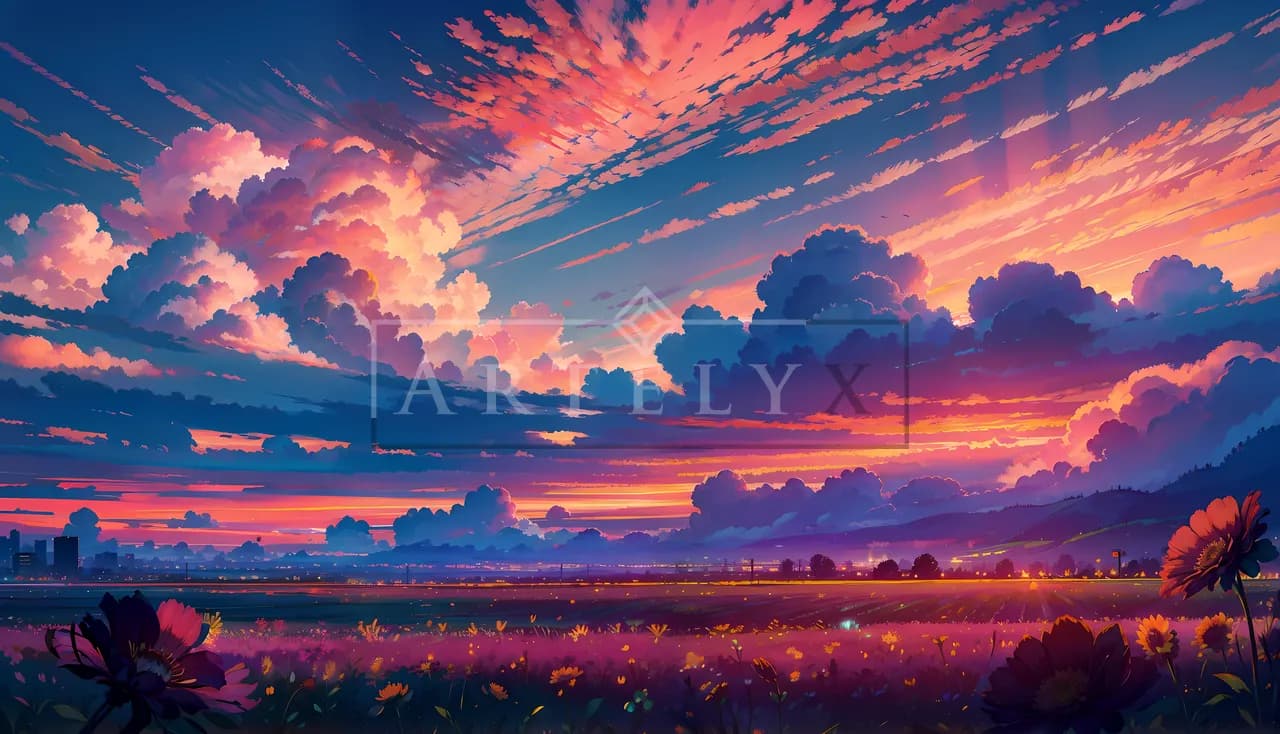 Painted Skies Over the Evening Meadow metal wall art by Artelyx Studios