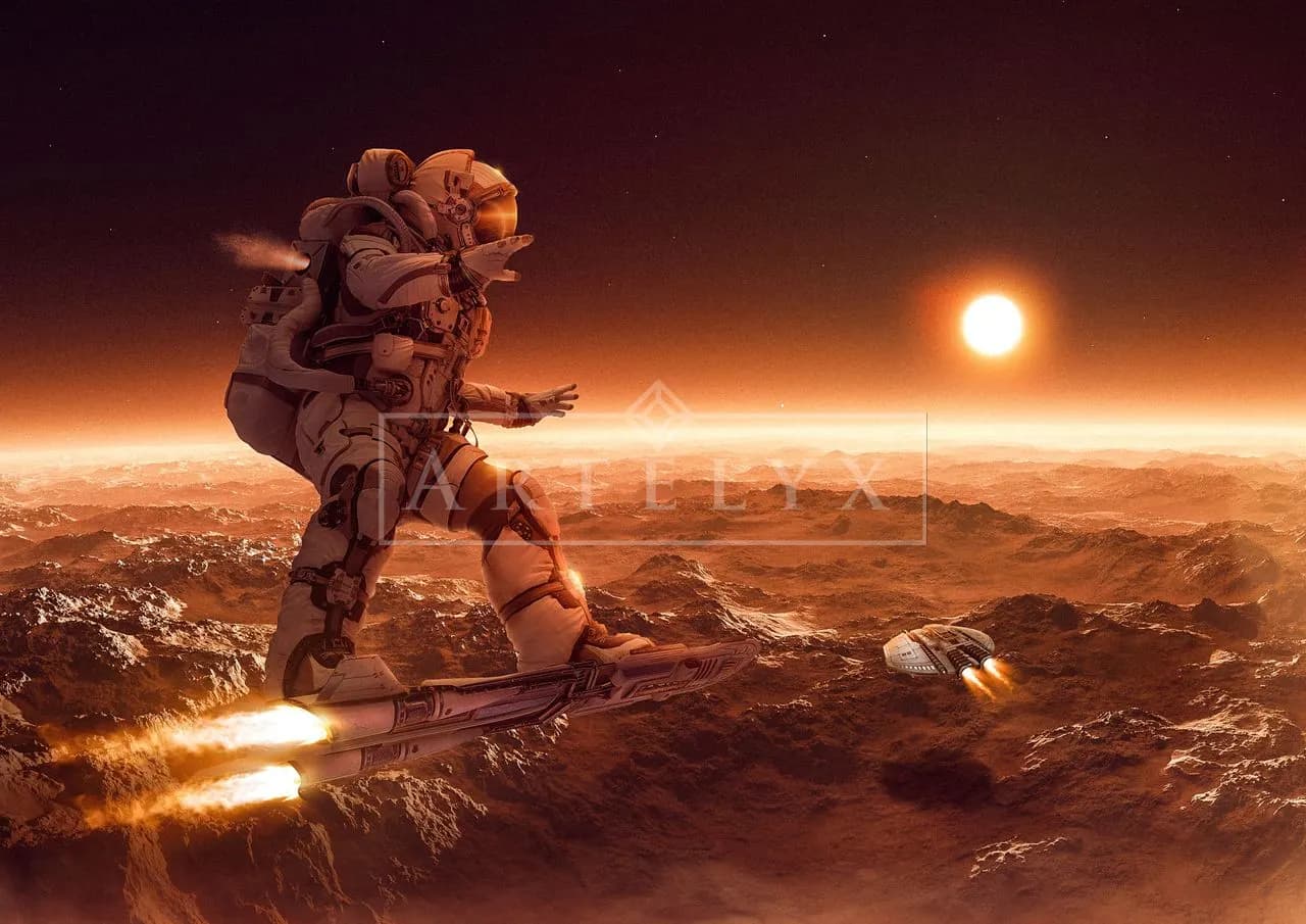 Surfing the Edge of a Distant World metal wall art by Artelyx Studios