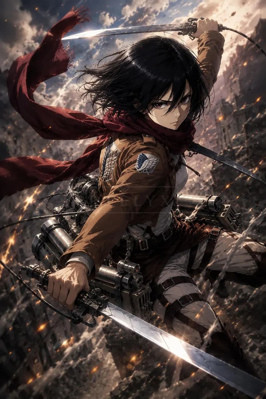 Mikasa Ackerman Aerial Strike metal wall art by Artelyx Studios